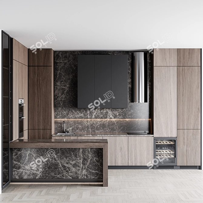 Adjustable Modern Kitchen Unit 3D model image 3