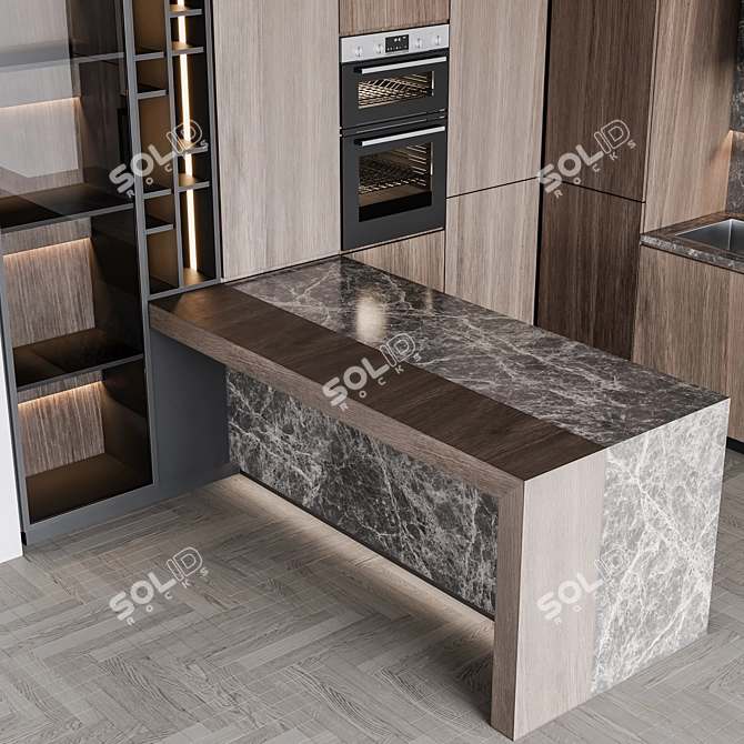 Adjustable Modern Kitchen Unit 3D model image 7