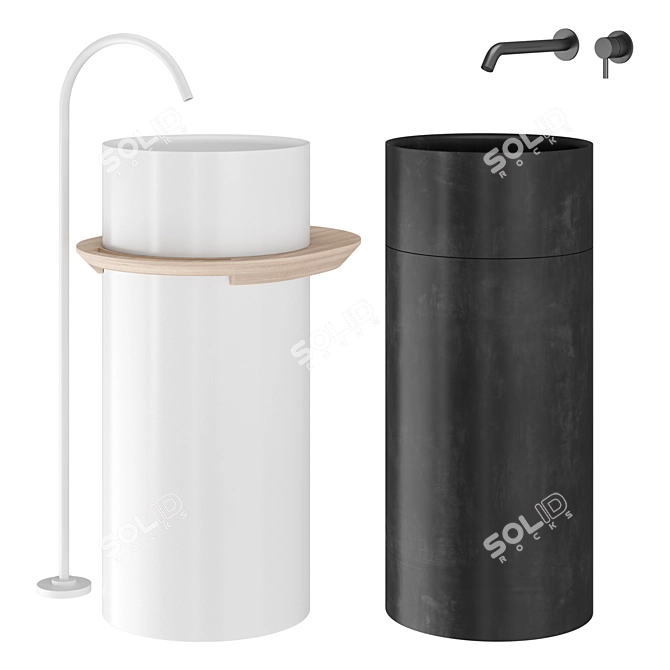 Essentia Ceramic Washbasin with Wooden Countertop 3D model image 1