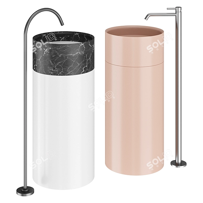 Essentia Ceramic Washbasin with Wooden Countertop 3D model image 2