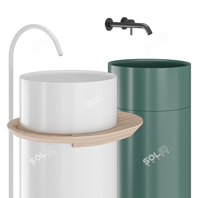 Essentia Ceramic Washbasin with Wooden Countertop 3D model image 3