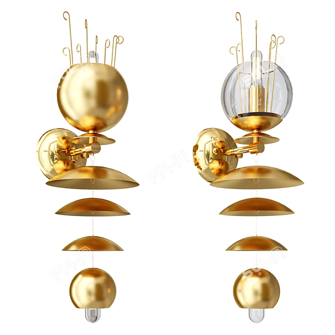 Elegant Brass Glass Sconce 3D model image 1