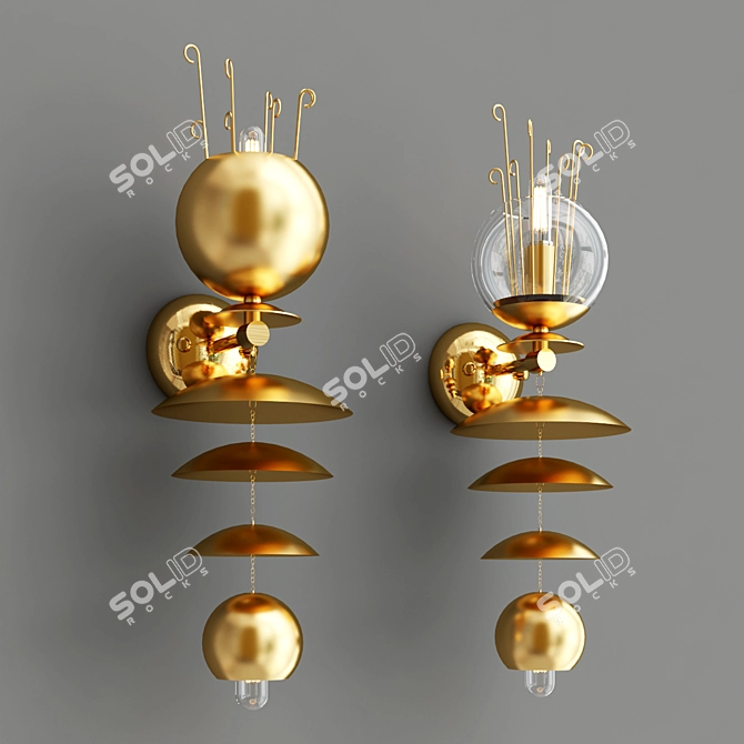 Elegant Brass Glass Sconce 3D model image 2