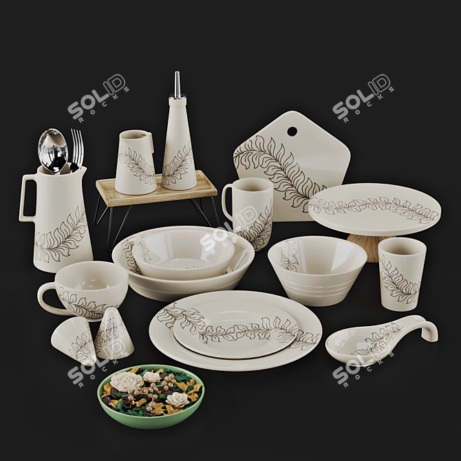 Indian Style Dish Set with Potpourri 3D model image 5