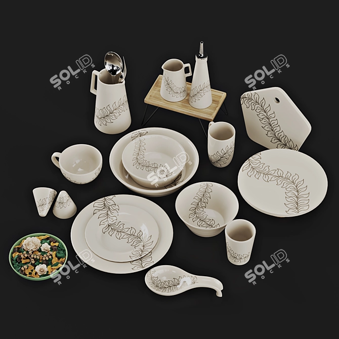 Indian Style Dish Set with Potpourri 3D model image 6