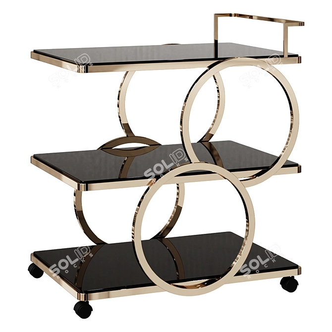 Modern 3-Tier Rolling Bar Cart 3D model image 1