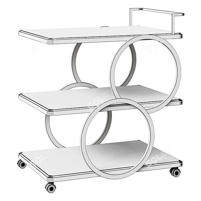 Modern 3-Tier Rolling Bar Cart 3D model image 2