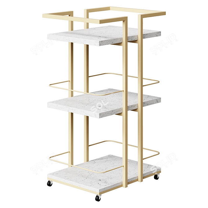 Elegant Gold Marble Bar Cart 3D model image 1