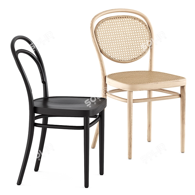 Elegant Thonet Chair Set & Arch Table 3D model image 4