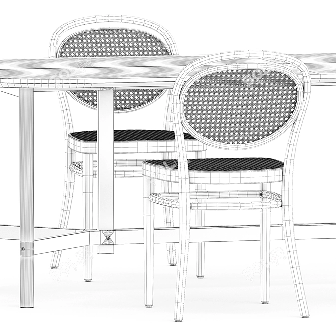 Elegant Thonet Chair Set & Arch Table 3D model image 5