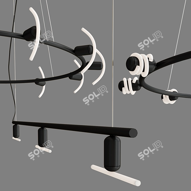 Contemporary Beem Black Chandelier Collection 3D model image 2