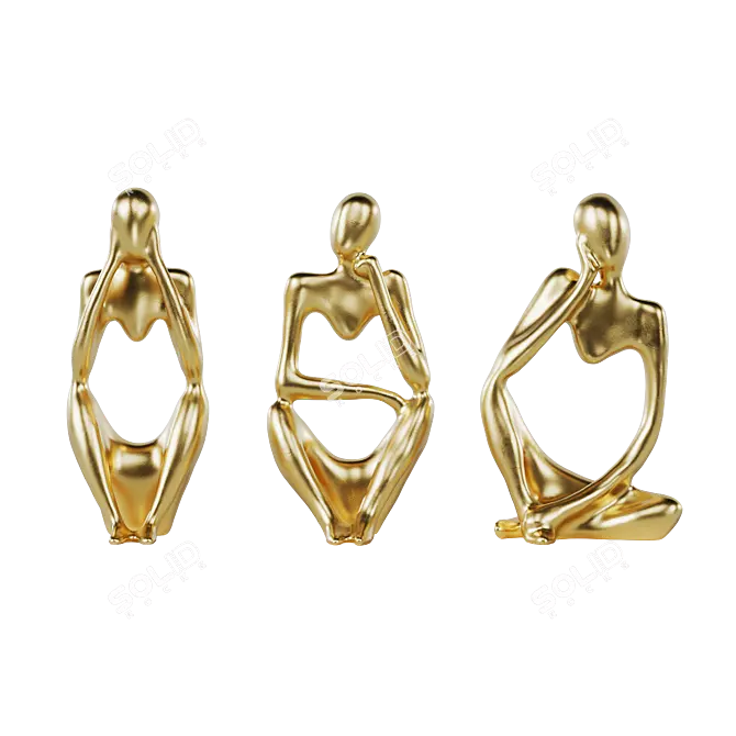 Abstract Golden Statuette Set 3D model image 5