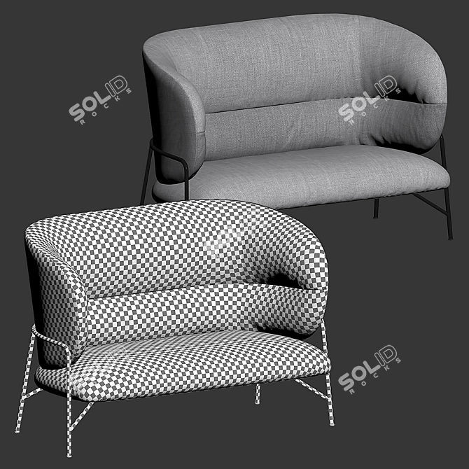 Elegant Samurai High-Back Sofa 3D model image 5