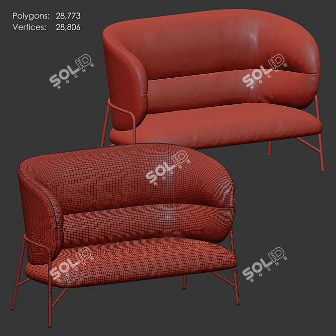 Elegant Samurai High-Back Sofa 3D model image 6