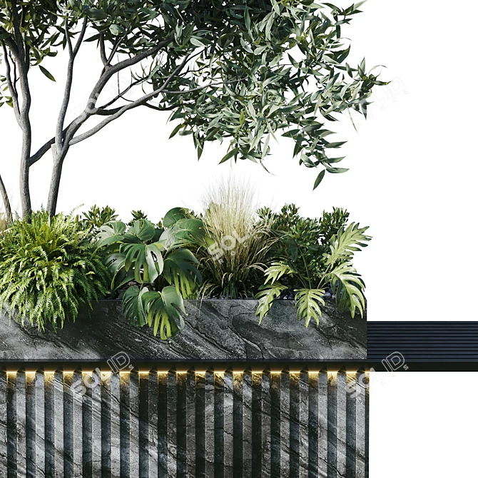 Green Benches with Plants: Urban Furniture 3D model image 4