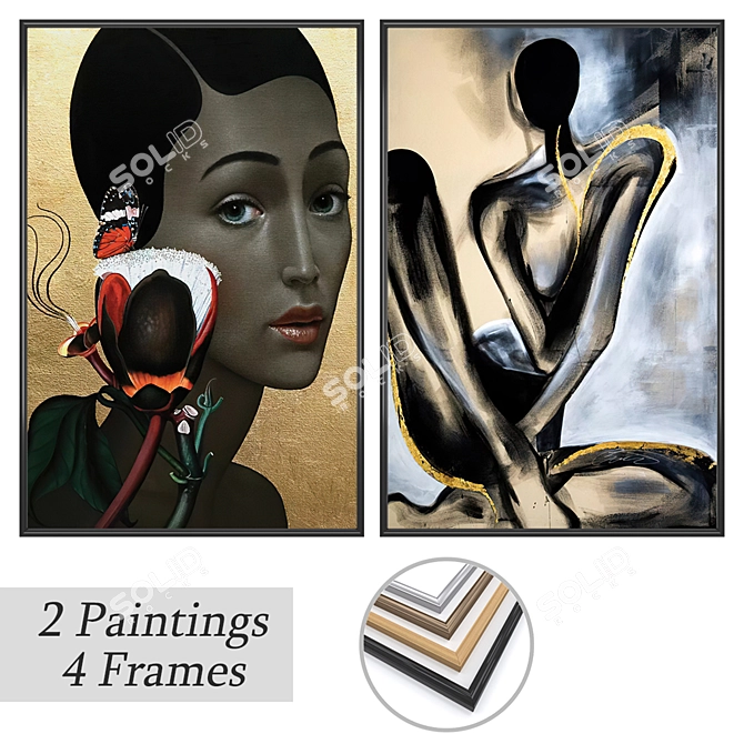 Art Set with Varied Frames 3D model image 1