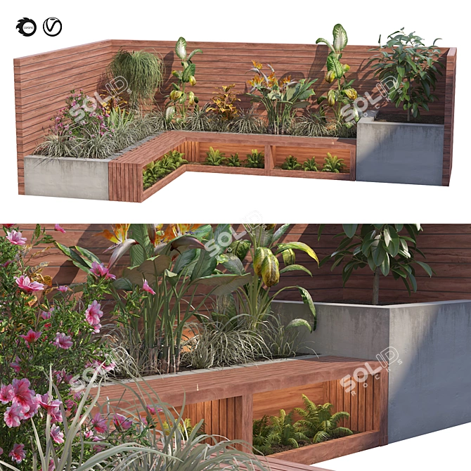 Urban Oasis Corner Bench Seating 3D model image 1