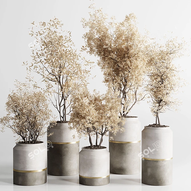 Autumn Concrete Vase Plant Set 3D model image 1