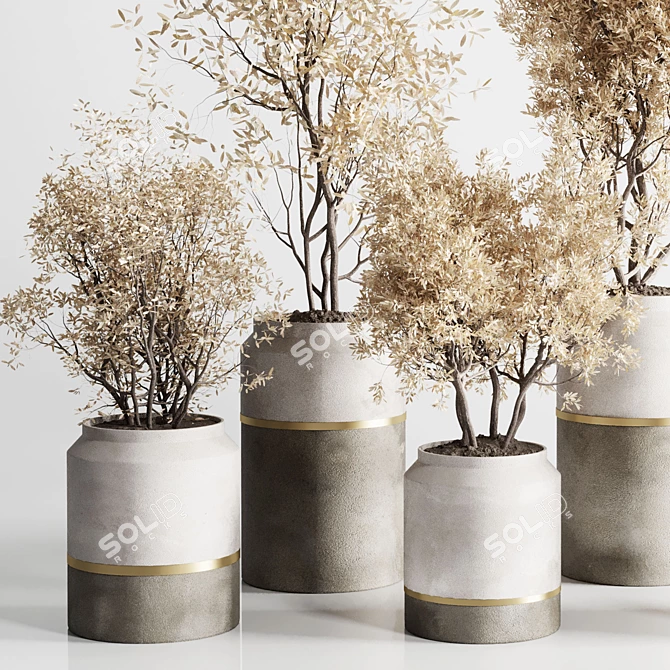 Autumn Concrete Vase Plant Set 3D model image 4