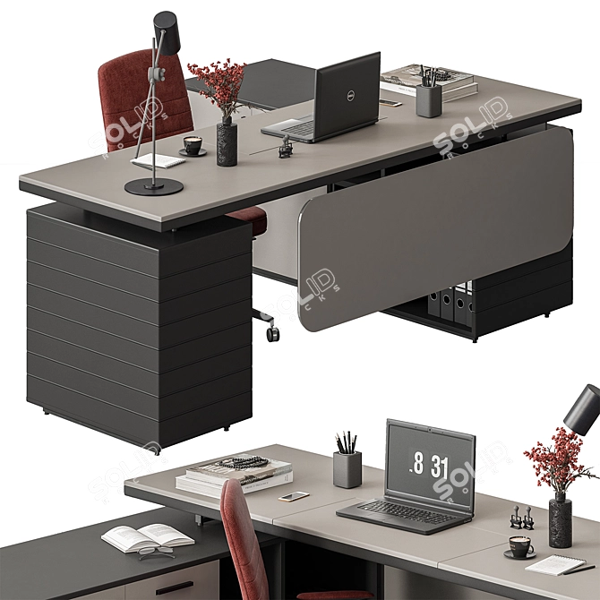 Executive Office Desk - Modern Design 3D model image 2