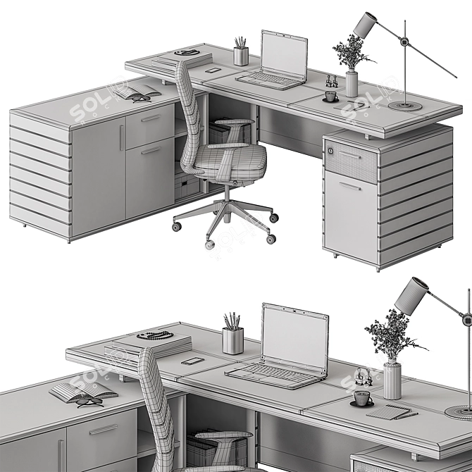 Executive Office Desk - Modern Design 3D model image 4