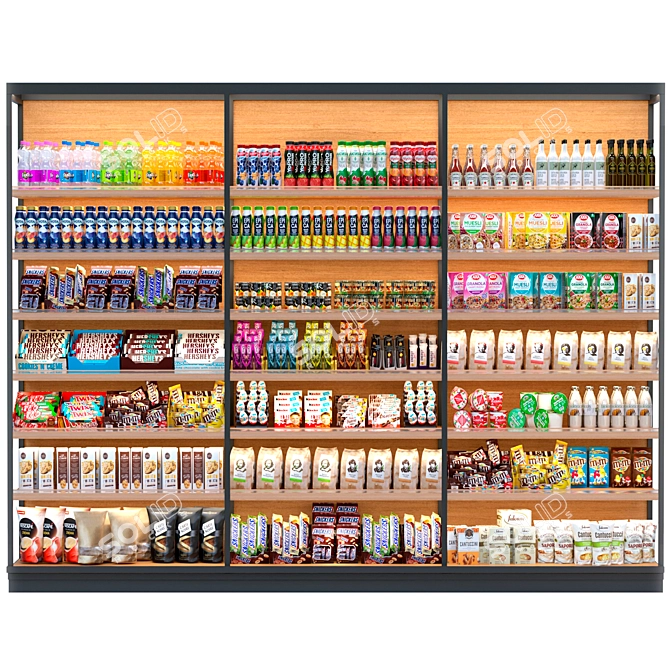 Supermarket Display with Products 3D model image 1