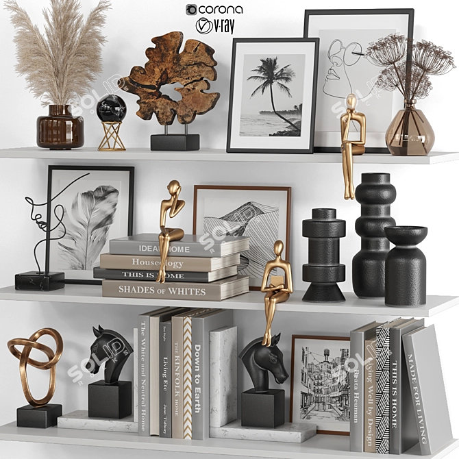 Decorative Set with Books & Statues 3D model image 1