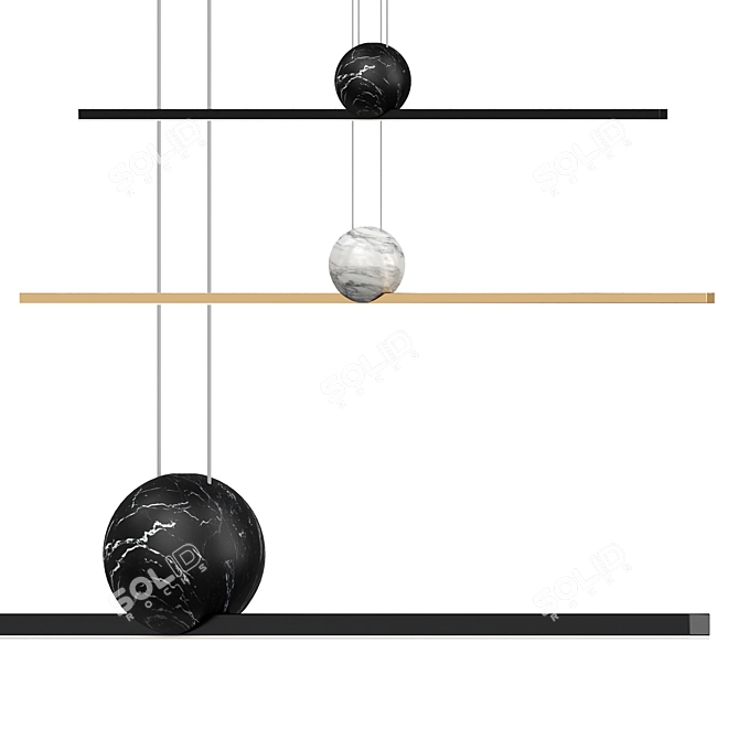 Elegant Black Briks Pendant - Metal, Glass, Marble 3D model image 1