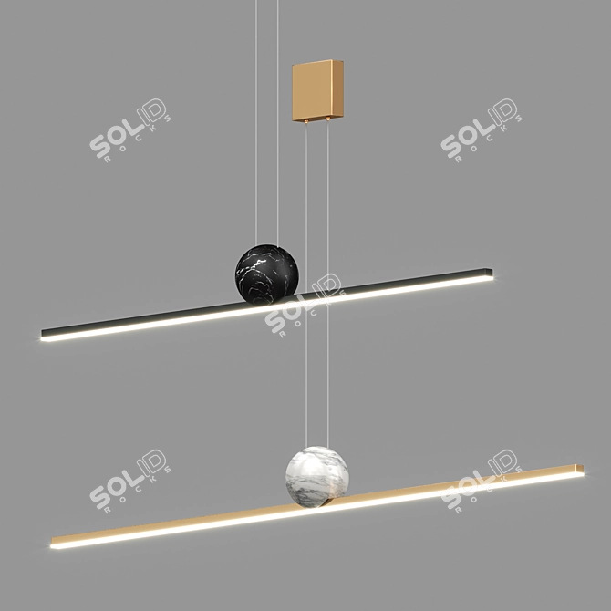 Elegant Black Briks Pendant - Metal, Glass, Marble 3D model image 2