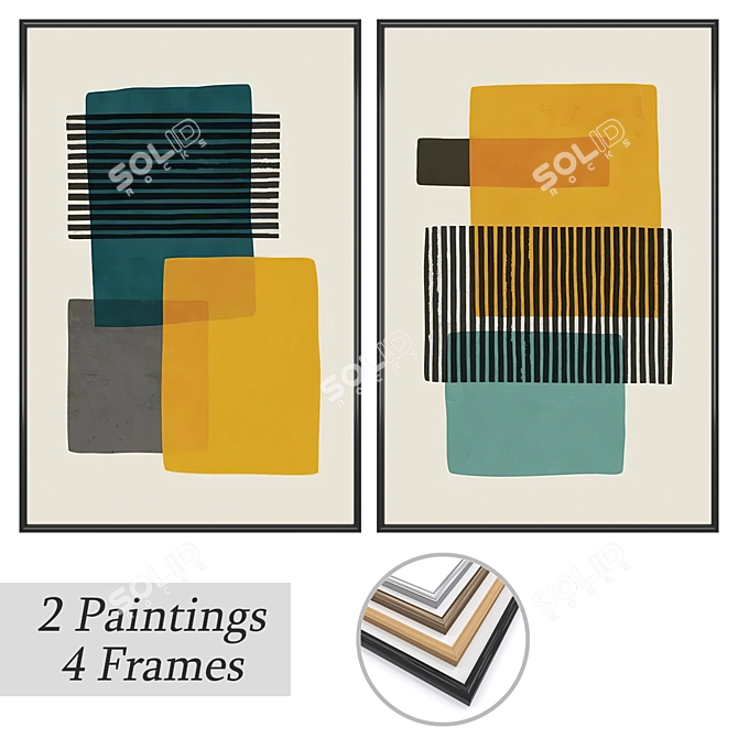 Gallery Art Set with Frames 3D model image 1