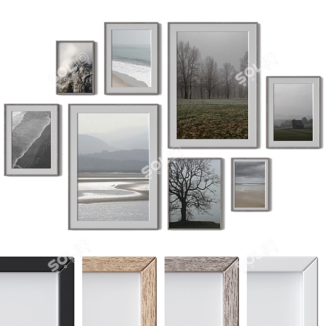 Plain Wood Frame Wall Art Set Minimalist Modern Decor 3D model image 1