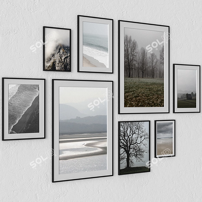 Plain Wood Frame Wall Art Set Minimalist Modern Decor 3D model image 3