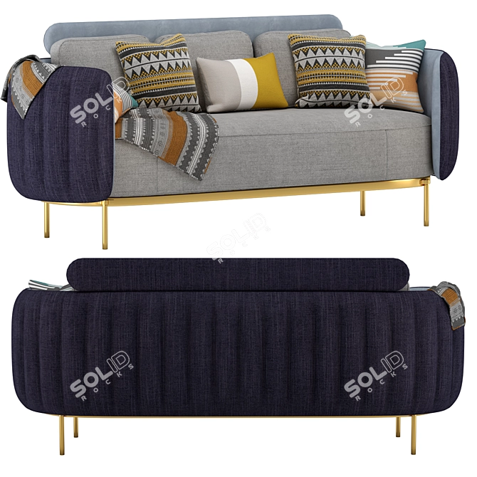 Modern Linen Upholstered Sofa, Gold Legs 3D model image 2