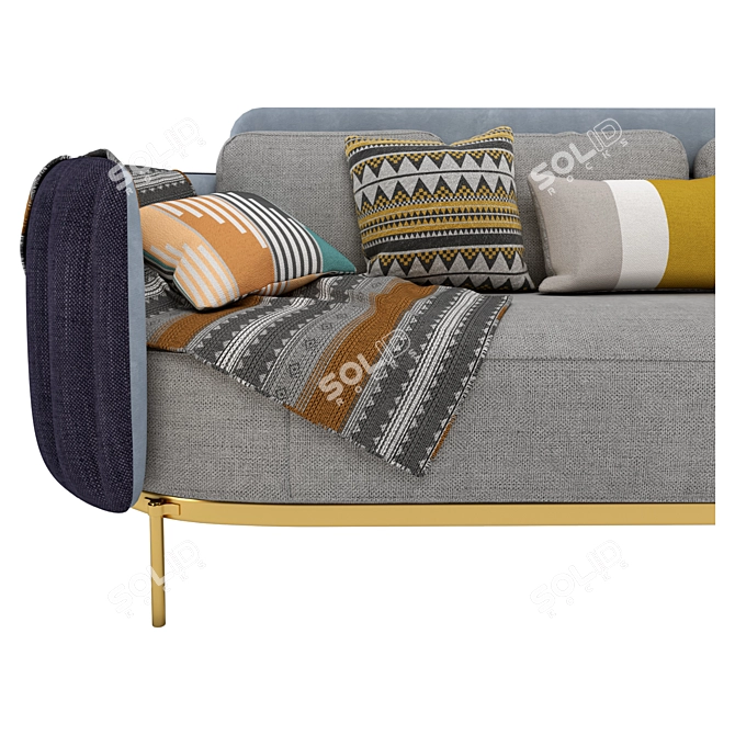 Modern Linen Upholstered Sofa, Gold Legs 3D model image 4