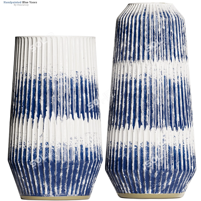 Azure Ceramic Vases Set 3D model image 1