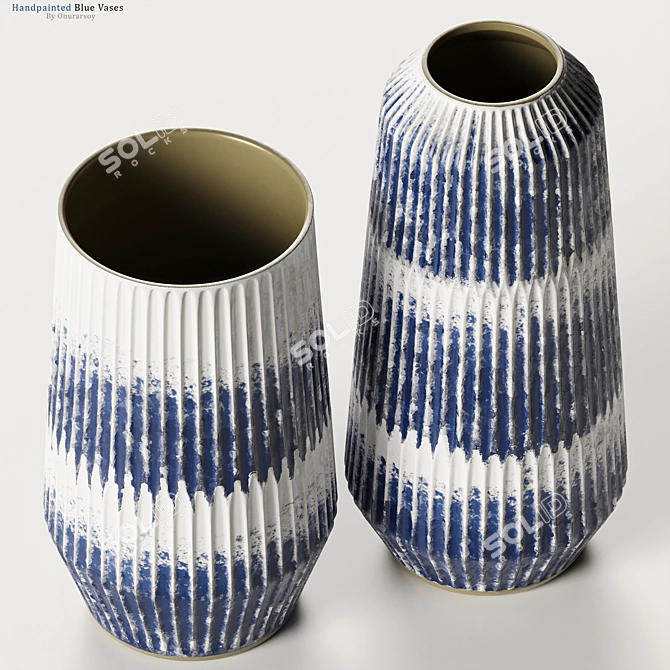 Azure Ceramic Vases Set 3D model image 2