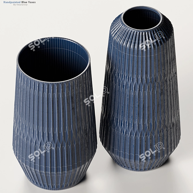 Azure Ceramic Vases Set 3D model image 3