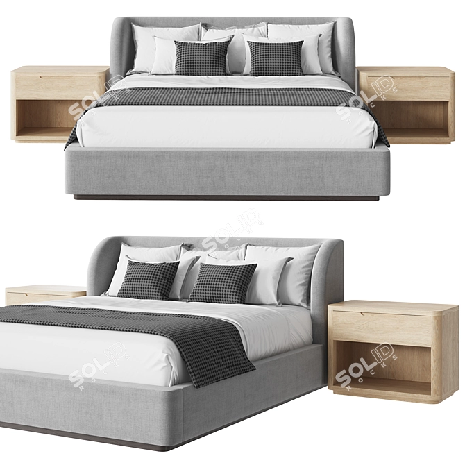 Scandinavian Style Panel Bed Set 3D model image 1