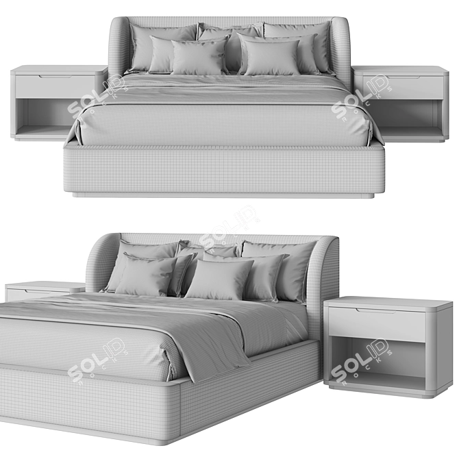 Scandinavian Style Panel Bed Set 3D model image 5