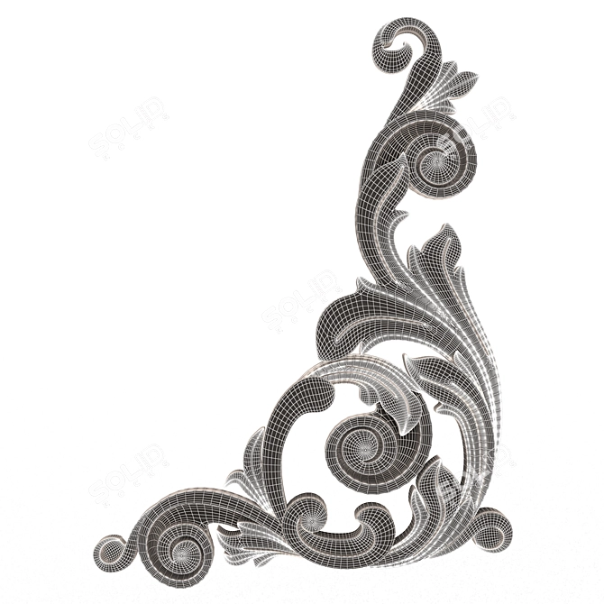 Ornate Plaster Corner Molding Décor 3D model image 6