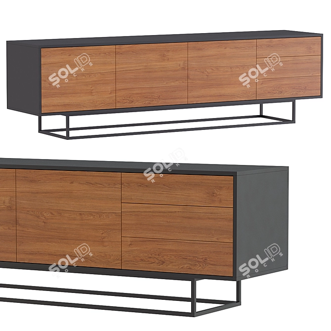 Walnut Midcentury Modern Sideboard 3D model image 1