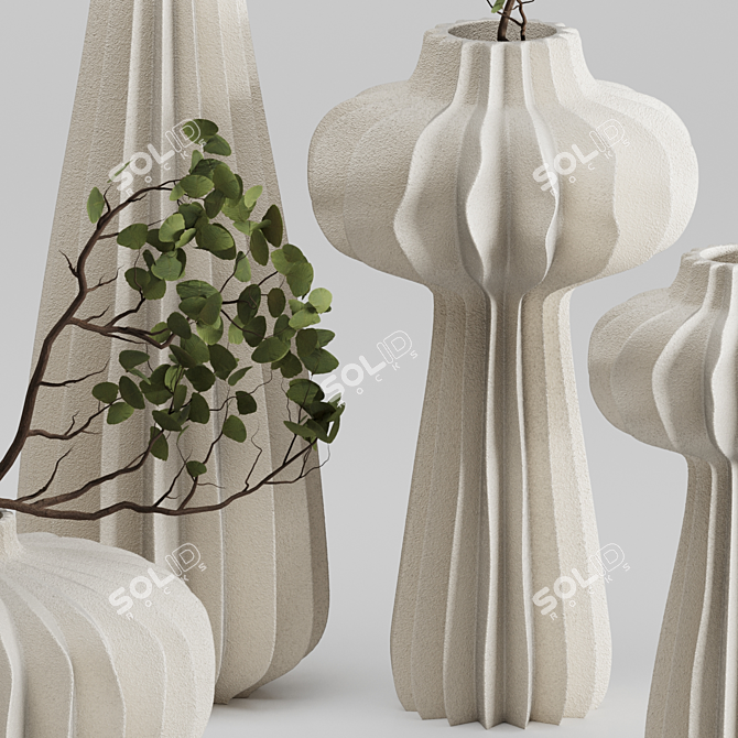 Elegant Lithos Vase Set 01 3D model image 2