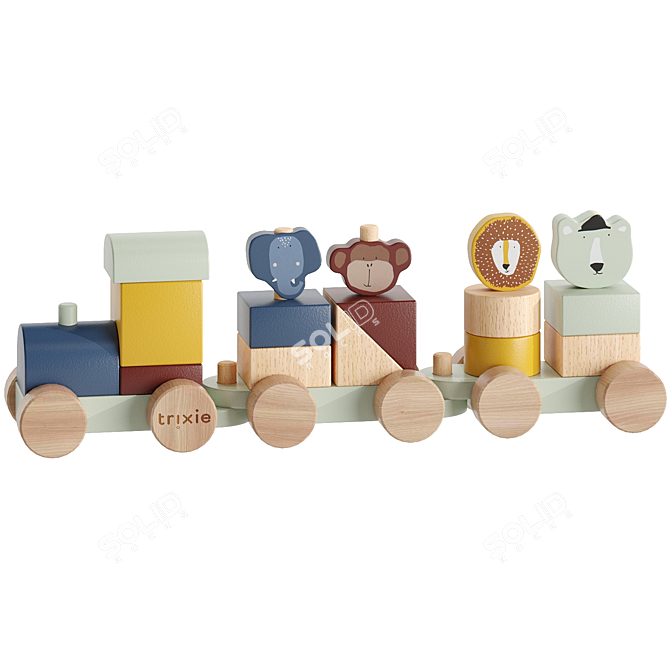 Wooden Animal Toy Stacking Blocks 3D model image 2