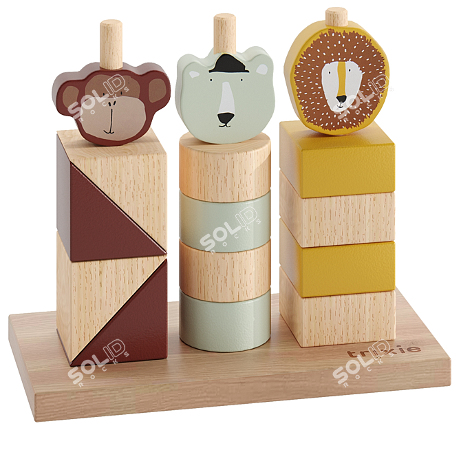 Wooden Animal Toy Stacking Blocks 3D model image 3