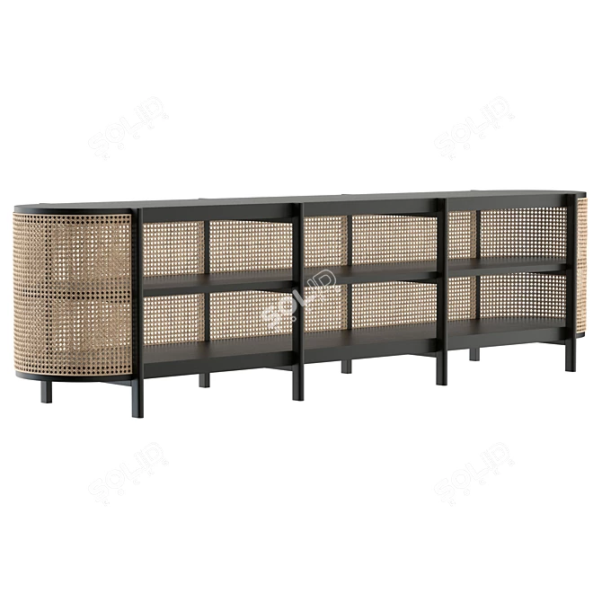 Rattan Insert Ash Wood Cabinet 3D model image 1