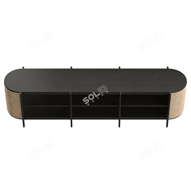 Rattan Insert Ash Wood Cabinet 3D model image 3