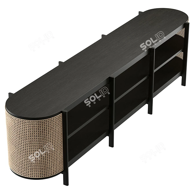 Rattan Insert Ash Wood Cabinet 3D model image 5