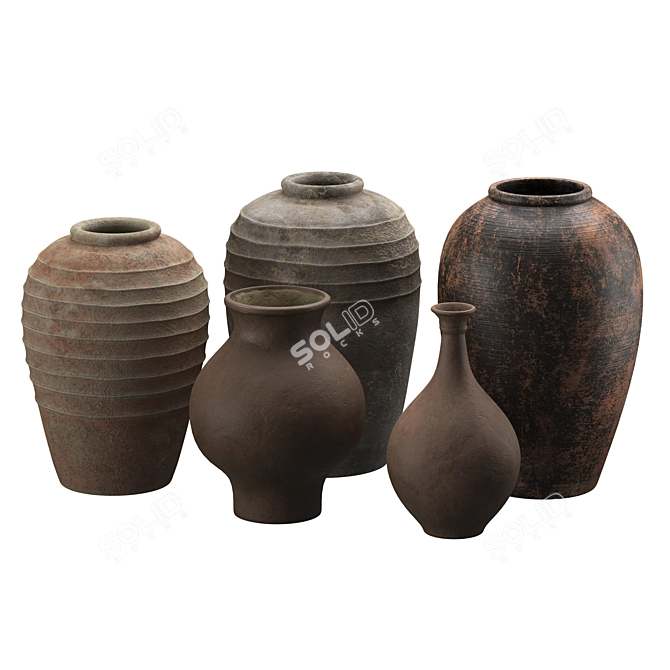 Handcrafted Clay Vases Set 3D model image 1