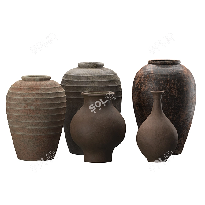 Handcrafted Clay Vases Set 3D model image 2