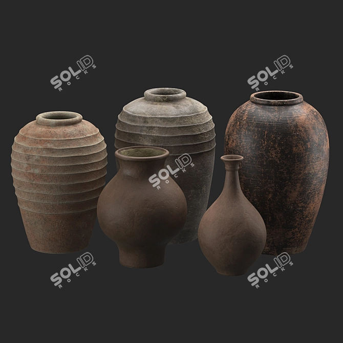 Handcrafted Clay Vases Set 3D model image 3